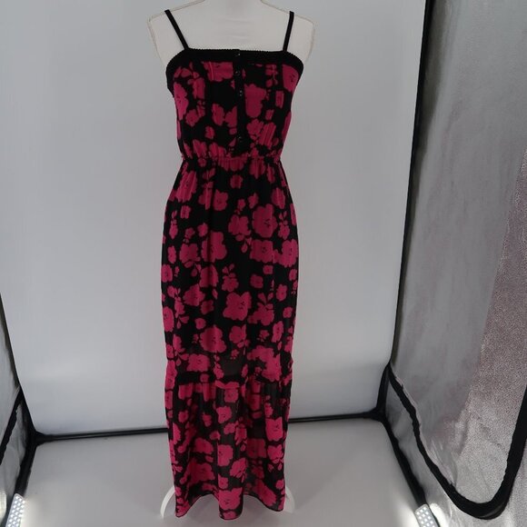 Kensie Pink Black Floral Maxi Dress Button Front XS - Picture 1 of 11